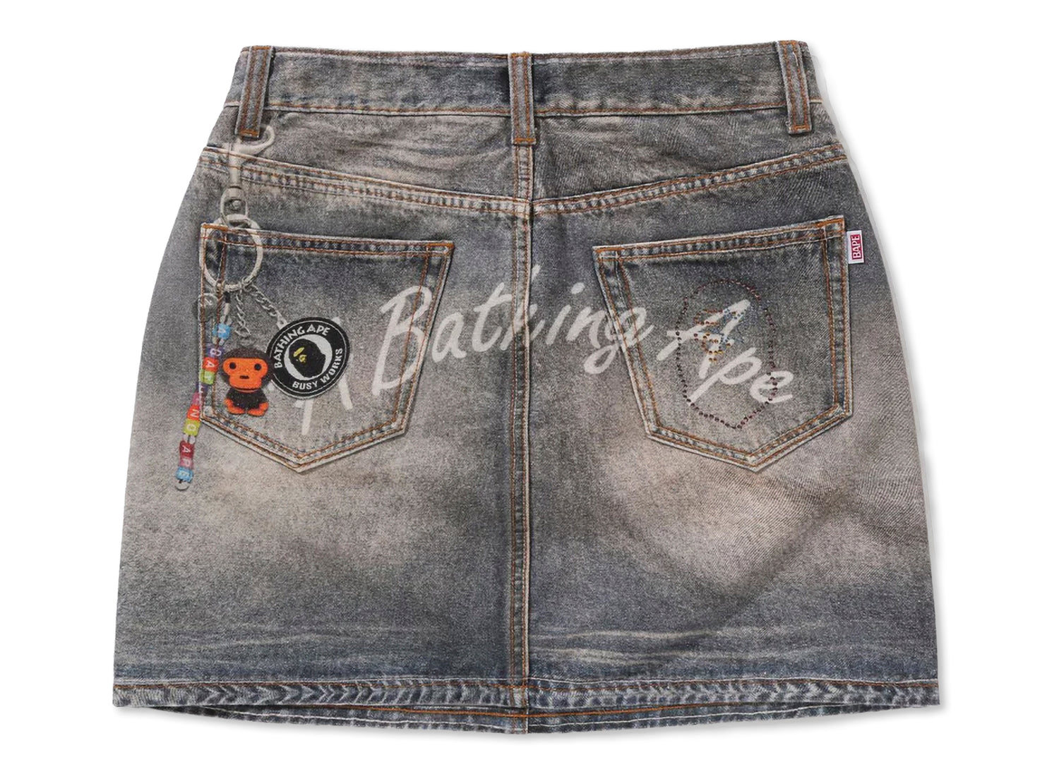 Women's A Bathing Ape Fake Print Multi Logo Denim Skirt in Indigo — view 2