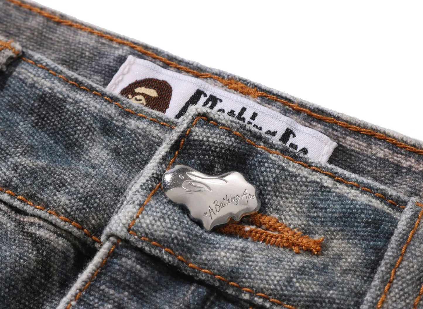 Women's A Bathing Ape Fake Print Multi Logo Denim Skirt in Indigo — view 3