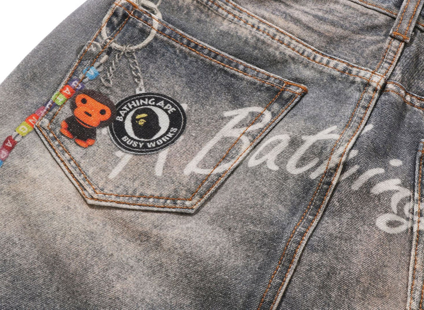 Women's A Bathing Ape Fake Print Multi Logo Denim Skirt in Indigo — view 4