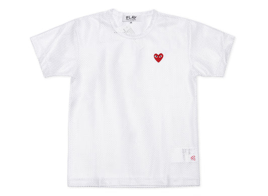 Comme des Garçons Play T-Shirt Mesh Red Emblem in White