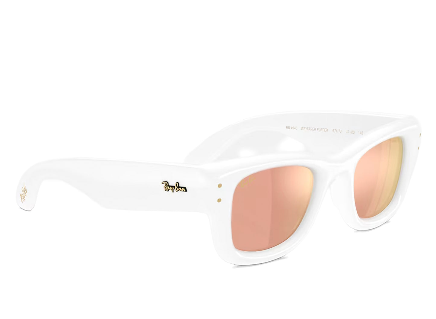 Ray Ban A$AP Rocky Wayfarer Puffer Sunglasses in White w/ Dark Brown Mirror Rose Gold