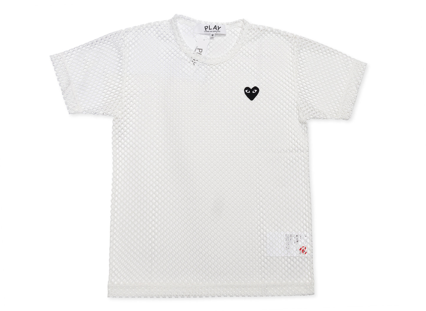 Comme des Garçons Play T-Shirt Mesh Black Emblem in White