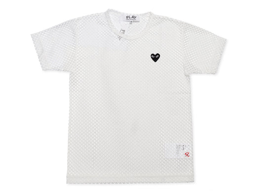 Comme des Garçons Play T-Shirt Mesh Black Emblem in White