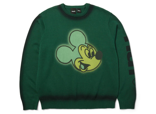 HUF x Mickey Spray Crewneck Sweater in Forest Green