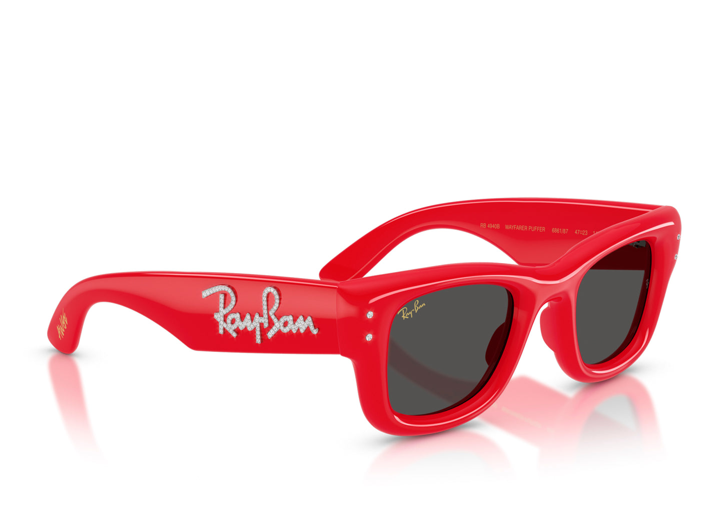 Ray Ban Wayfarer Puffer Red with Strass W/ Dark Grey Lenses