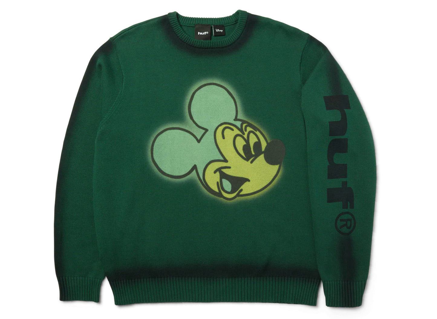 HUF x Mickey Spray Crewneck Sweater in Forest Green