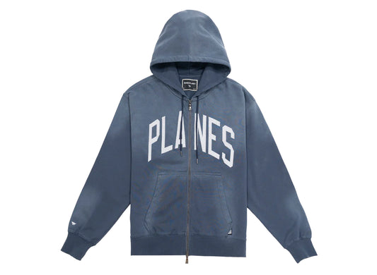 Paper Planes Arched Zip Hoodie in Steel Blue