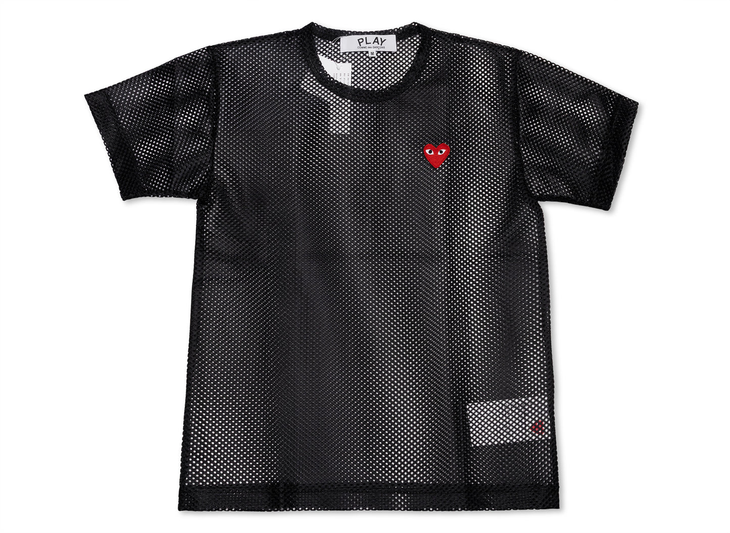 Comme des Garçons Play T-Shirt Mesh Red Emblem in Black