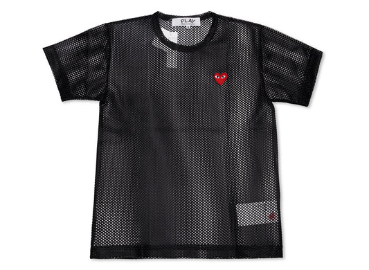 Comme des Garçons Play T-Shirt Mesh Red Emblem in Black