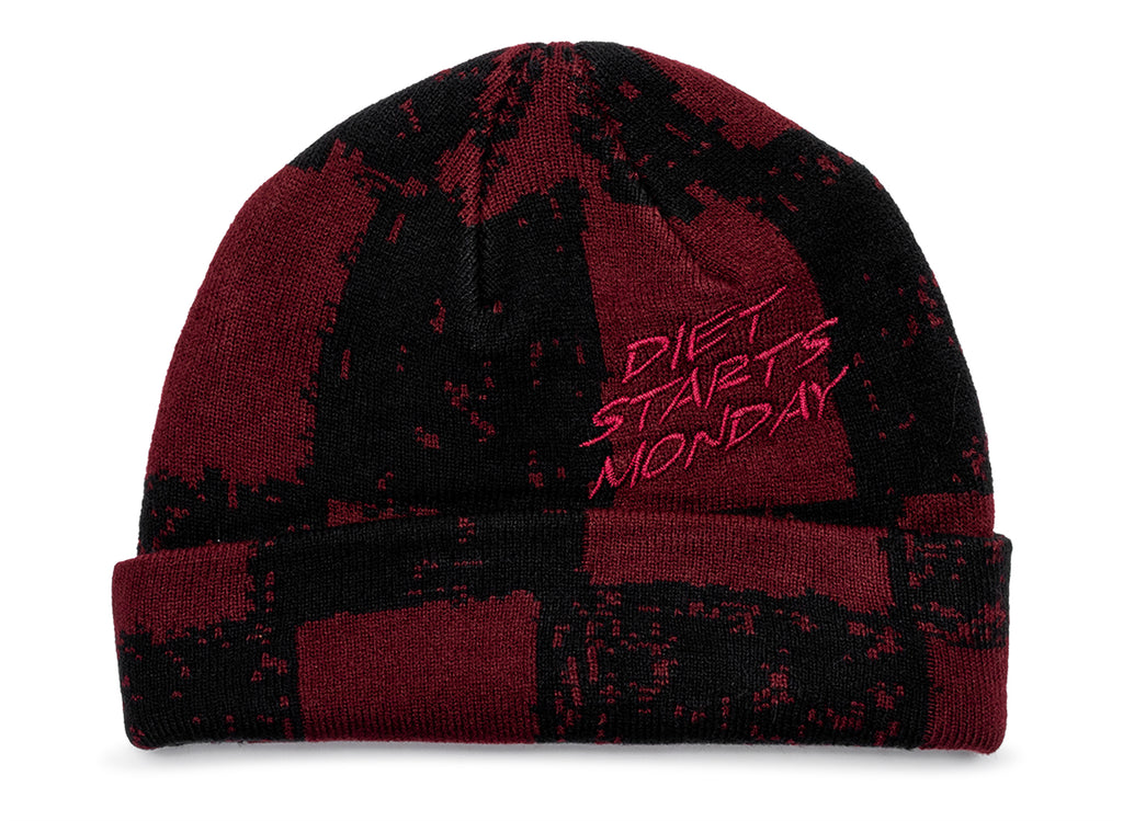 Diet Starts Monday Checkered Beanie in Maroon