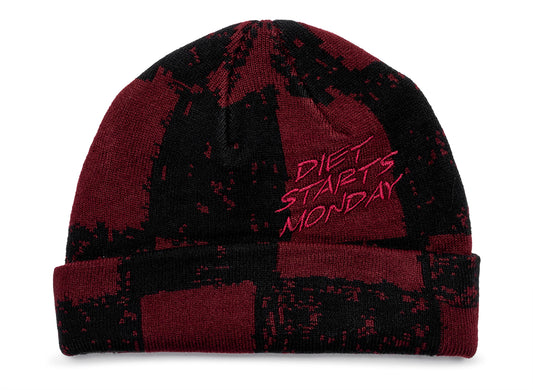 Diet Starts Monday Checkered Beanie in Maroon