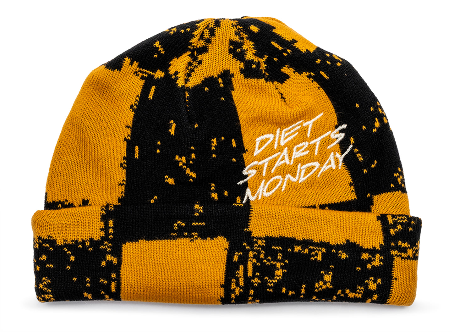 Diet Starts Monday Checkered Beanie in Yellow