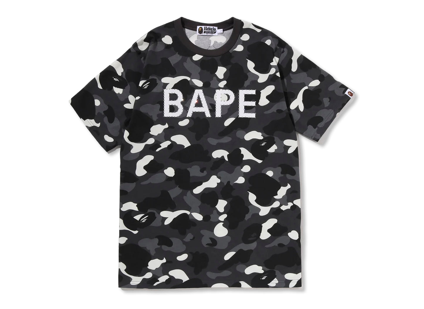 A Bathing Ape City Camo Rhinestone Bape Logo Tee in Black