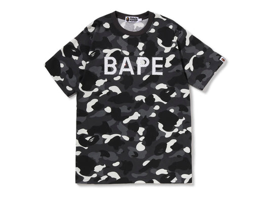 A Bathing Ape City Camo Rhinestone Bape Logo Tee in Black