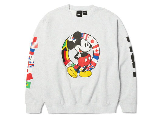 HUF x Mickey Worldwide Tour Crewneck in Heather Grey