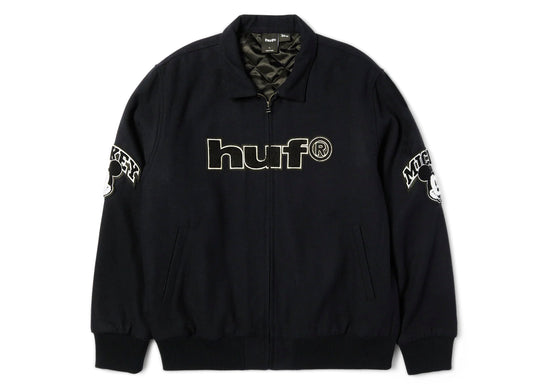 HUF x Mickey Worldwide Tour Varsity Jacket in Navy