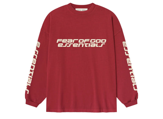 Fear of God Essentials 90's Long Sleeve Tee 'Crimson'