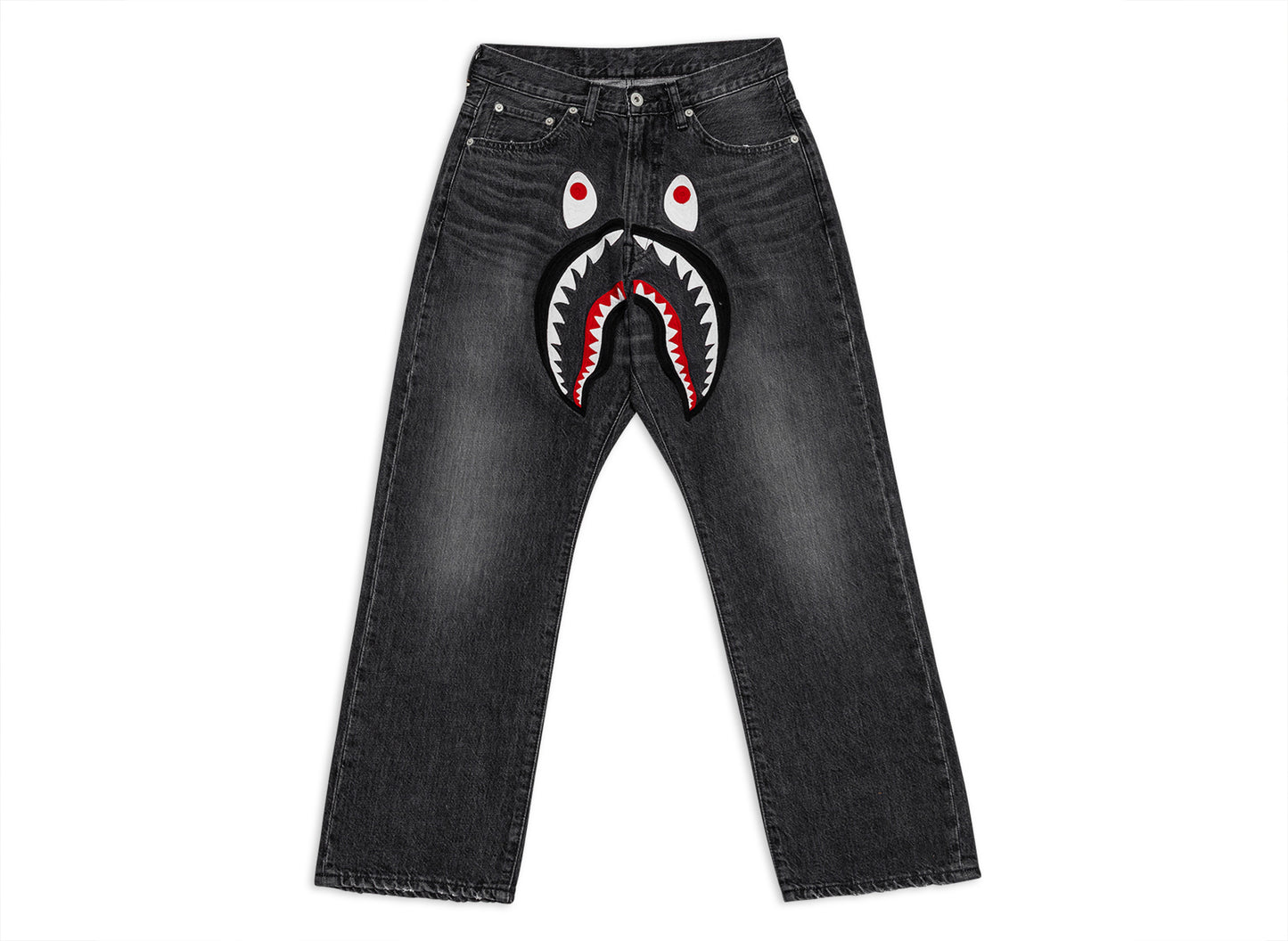 A Bathing Ape Shark Loose Fit 13 Oz Denim Pants in Black