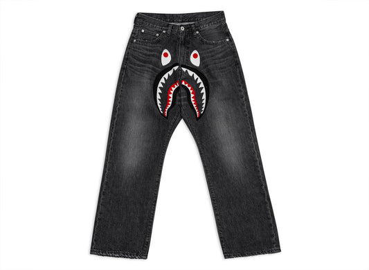 A Bathing Ape Shark Loose Fit 13 Oz Denim Pants in Black