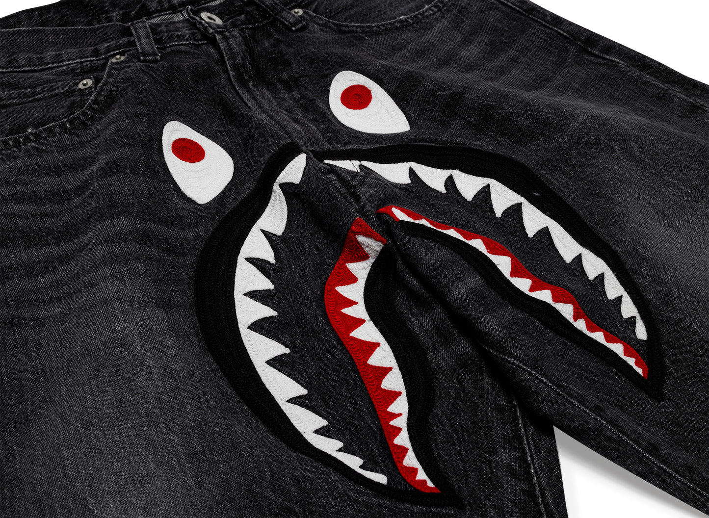 A Bathing Ape Shark Loose Fit 13 Oz Denim Pants in Black