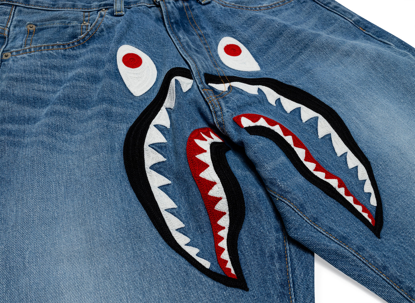 A Bathing Ape Shark Loose Fit 13 Oz Denim Pants in Indigo