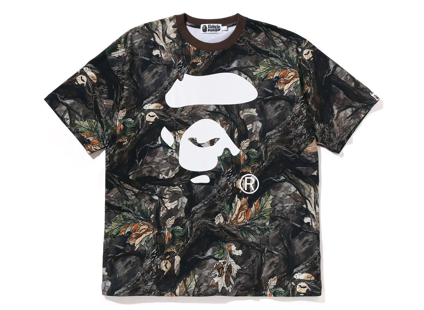A Bathing Ape Tree Edge Camo Ape Face Relaxed Fit Tee in Brown