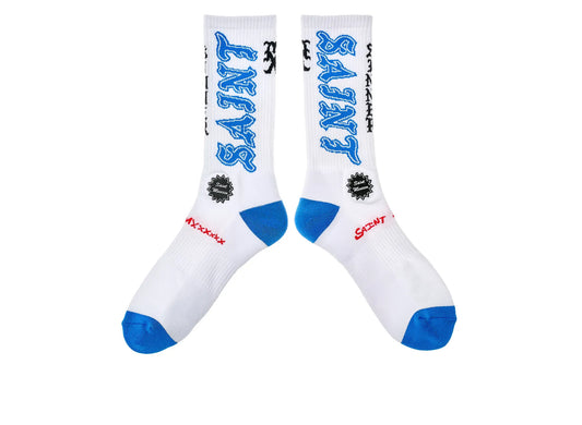 Saint Michael 'Saint' Socks in White / Blue