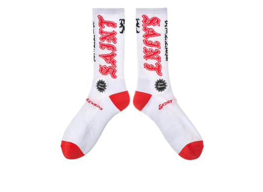 Saint Michael 'Saint' Socks in White / Red