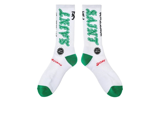 Saint Michael 'Saint' Socks in White / Green