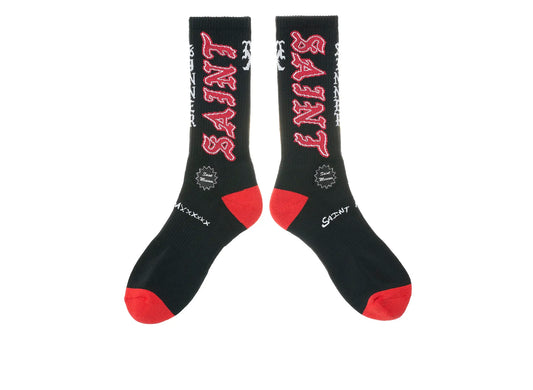 Saint Michael 'Saint' Socks in Black / Red