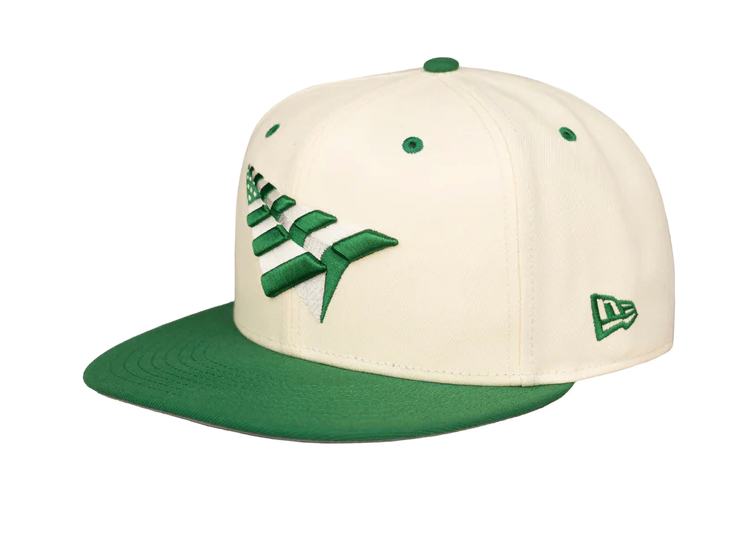 Paper Planes Original Chrome 59Fifty Fitted Crown Hat in White / Kelly Green