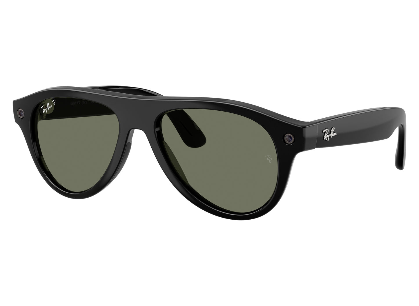 Ray-Ban Meta Aviator (Gen 3) Sunglasses in Shiny Black w/ G15 Green Polar Lenses view 3