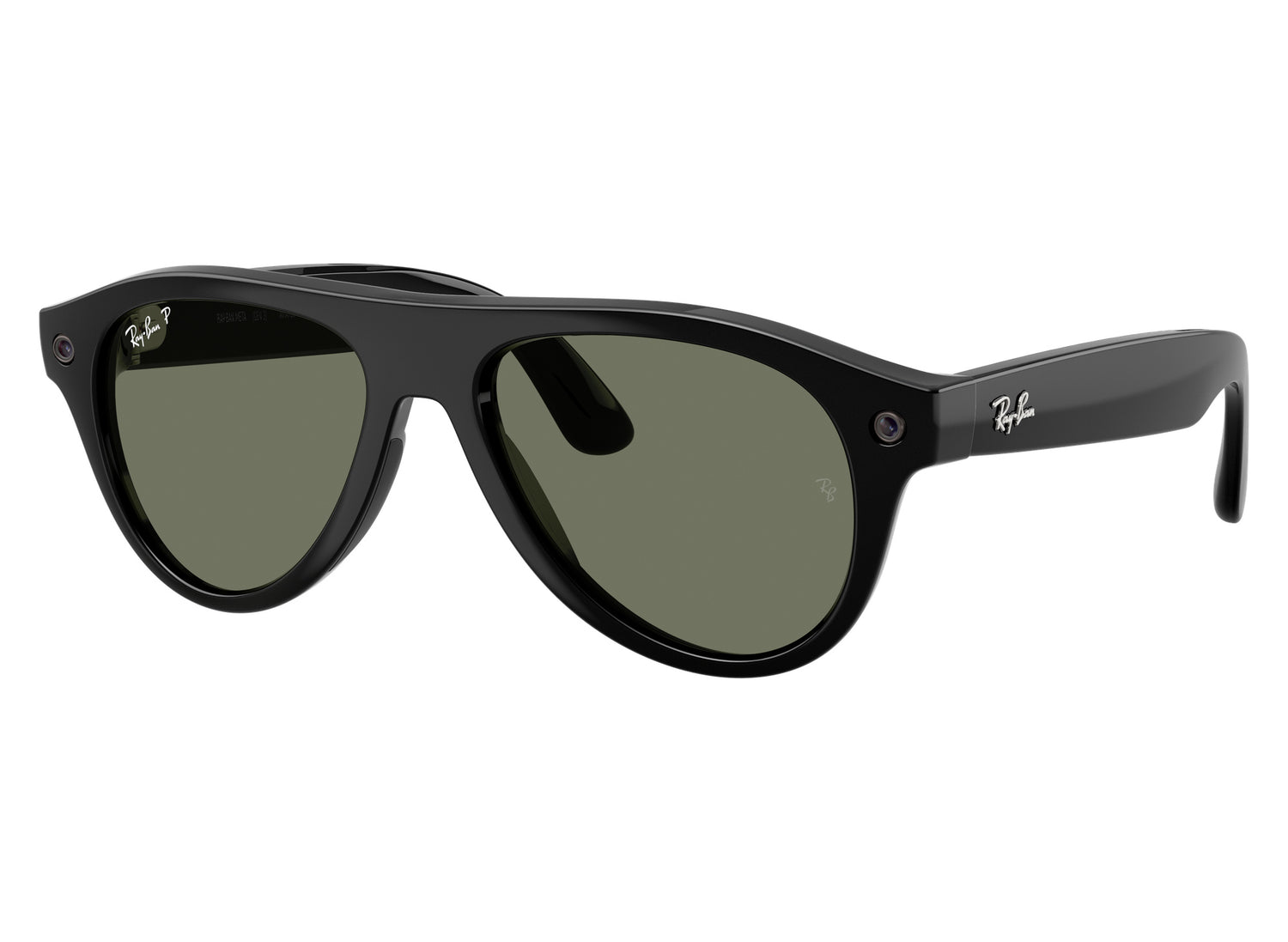 Ray-Ban Meta Aviator (Gen 3) Sunglasses in Shiny Black w/ G15 Green Polar Lenses view 6