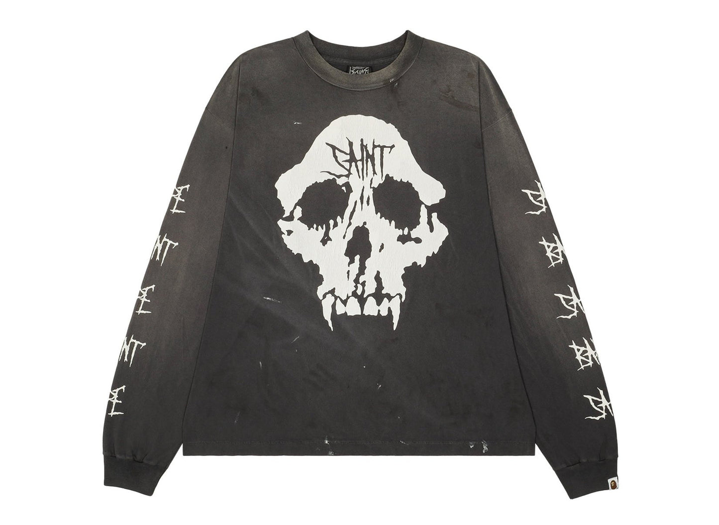 Saint Michael x BAPE Skull Long Sleeve T-Shirt in Black - view 1