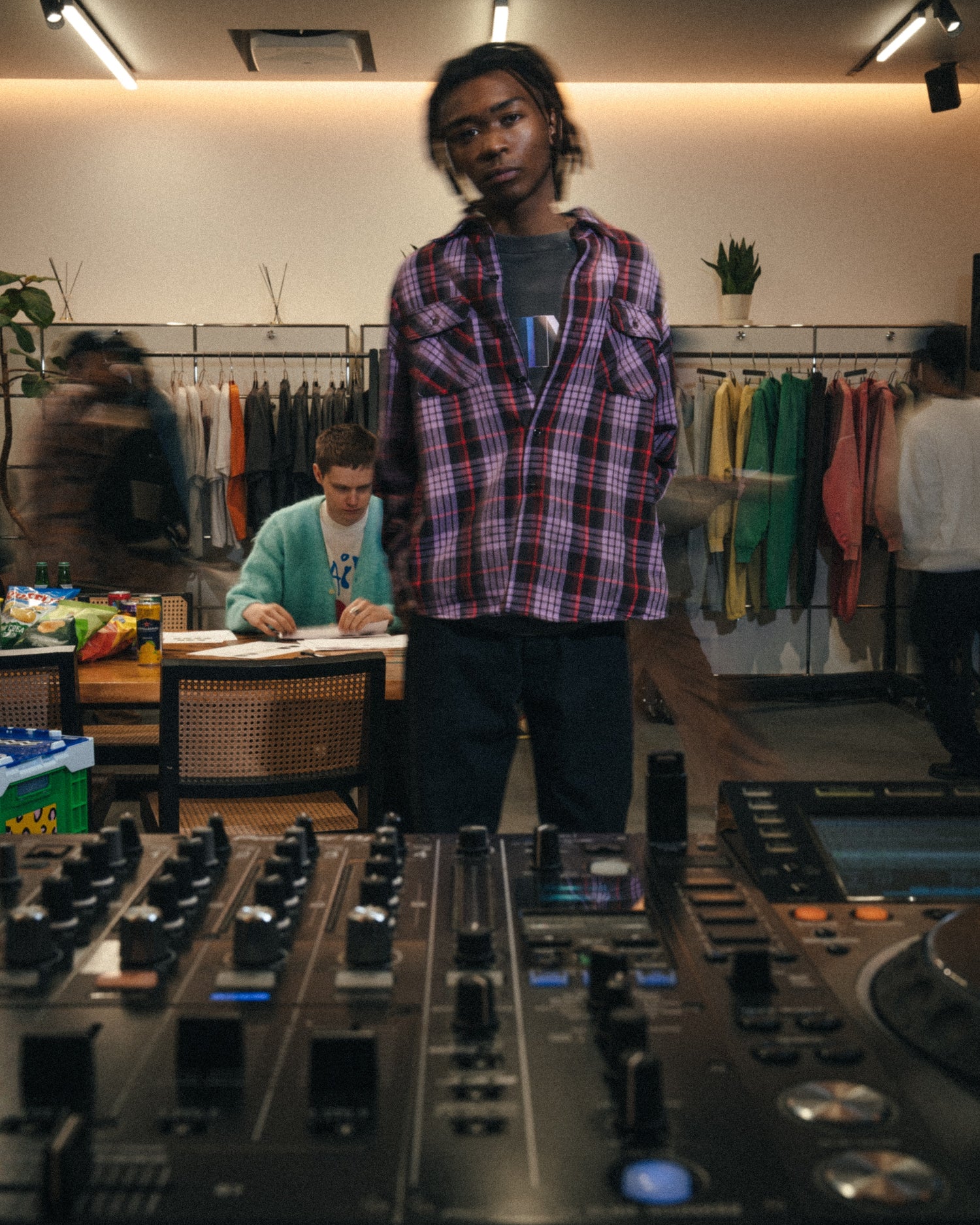 Saint Michael Check Shirt in Purple — model styling