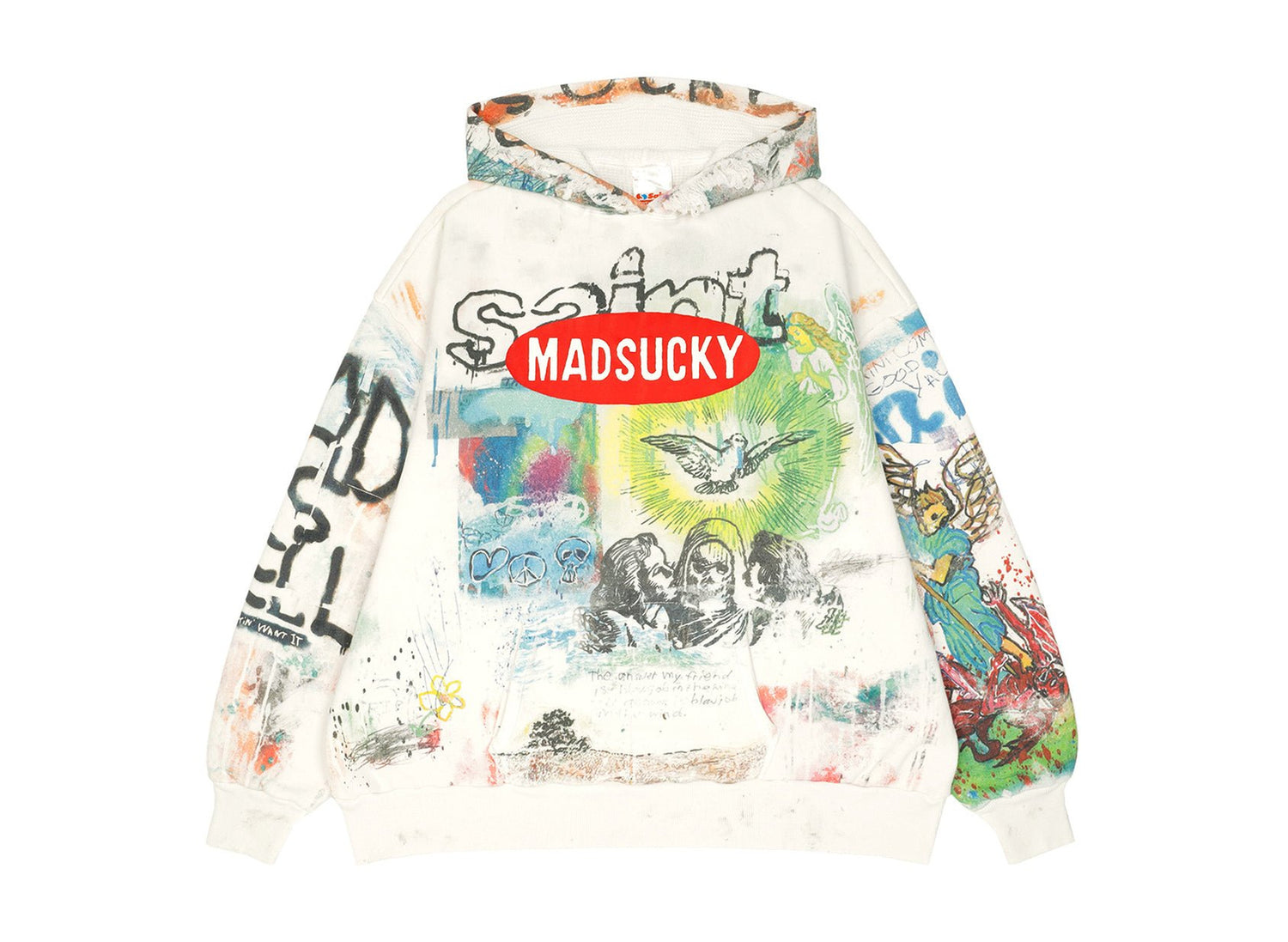 Saint Michael Madsucky Double Face Hoodie in White — front