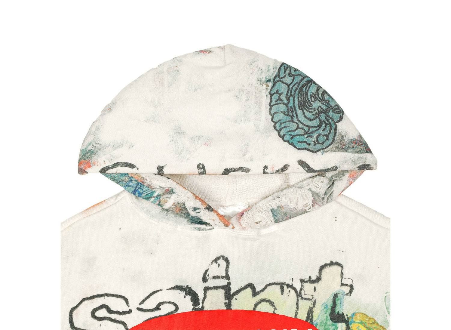Saint Michael Madsucky Double Face Hoodie in White — hood detail