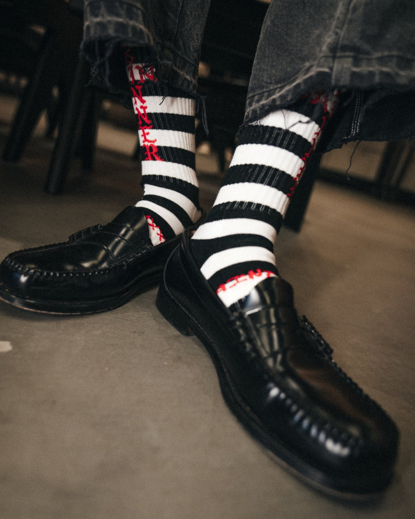 Saint Michael Border Socks in Black / White — product detail