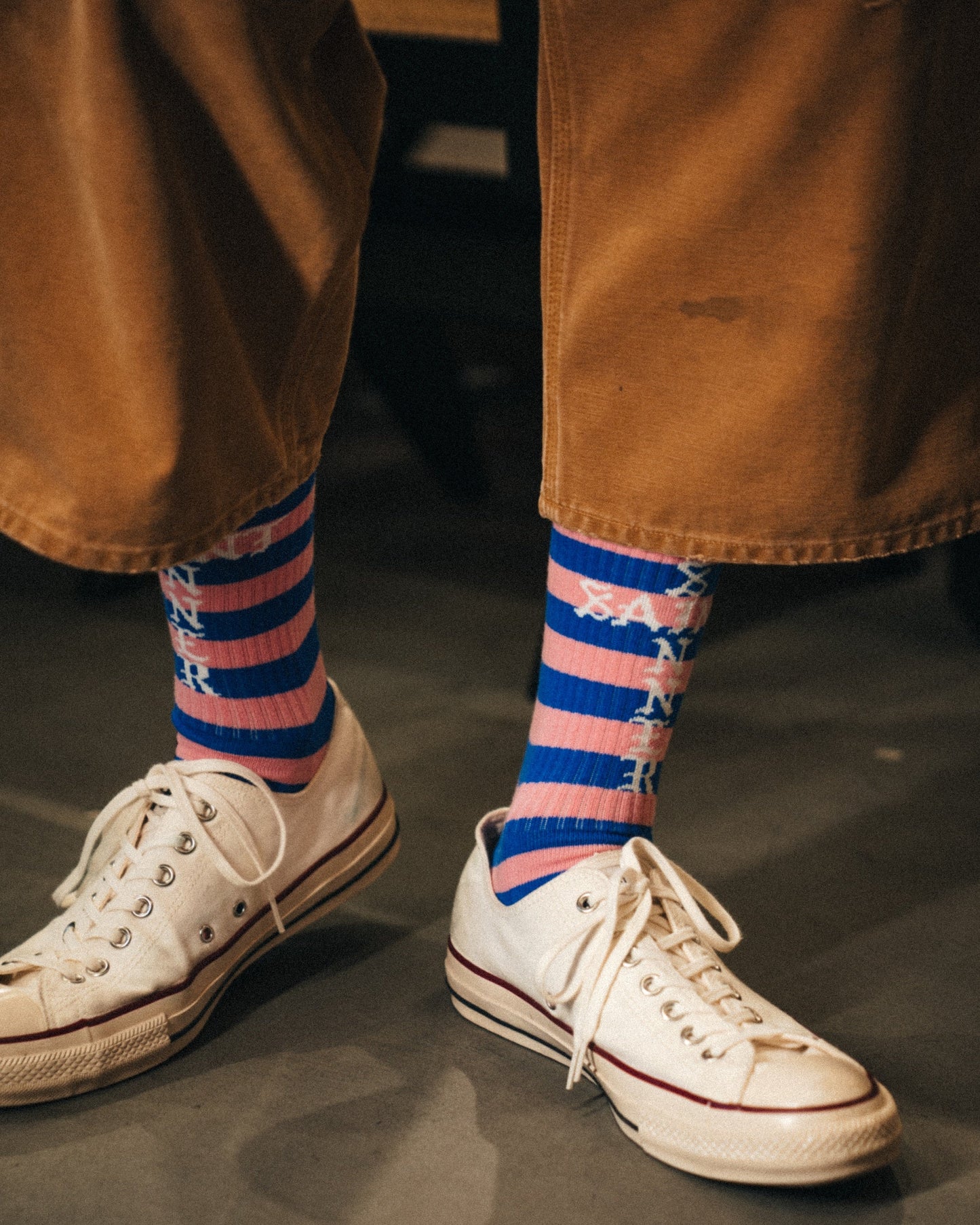 Saint Michael Border Socks in Blue / Pink — product detail