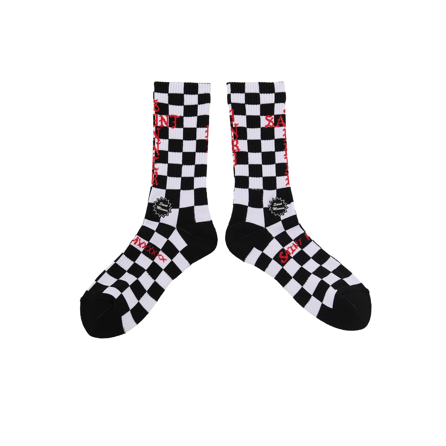 Saint Michael Check Socks in Black / White — front studio view