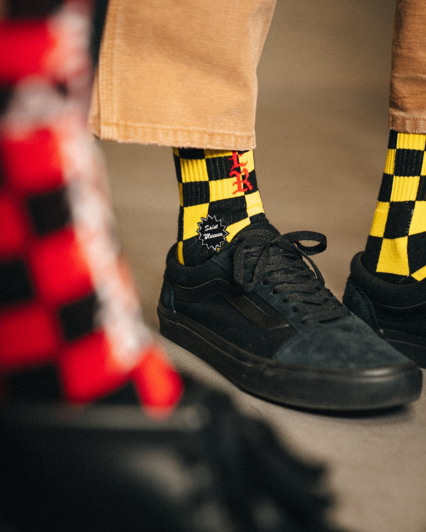 Saint Michael Check Socks in Black / Yellow — product detail