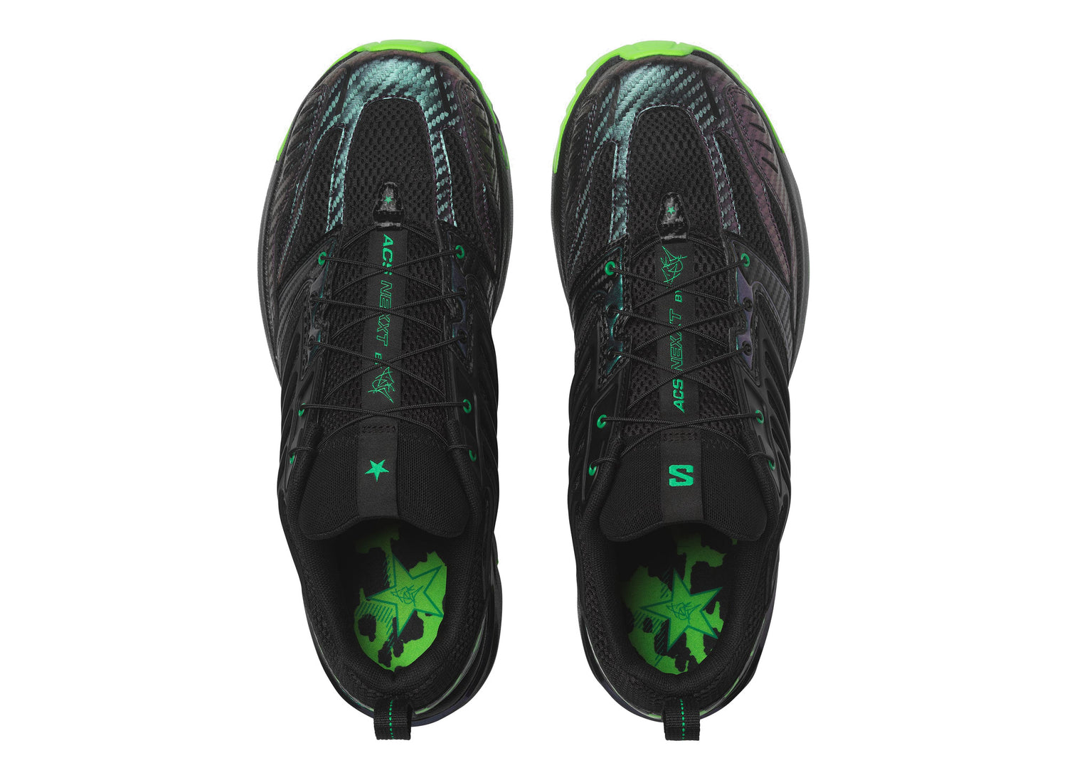Salomon x Feid ACS NEXXT The Green Star in Black, Bright Green and Green Gecko - top view