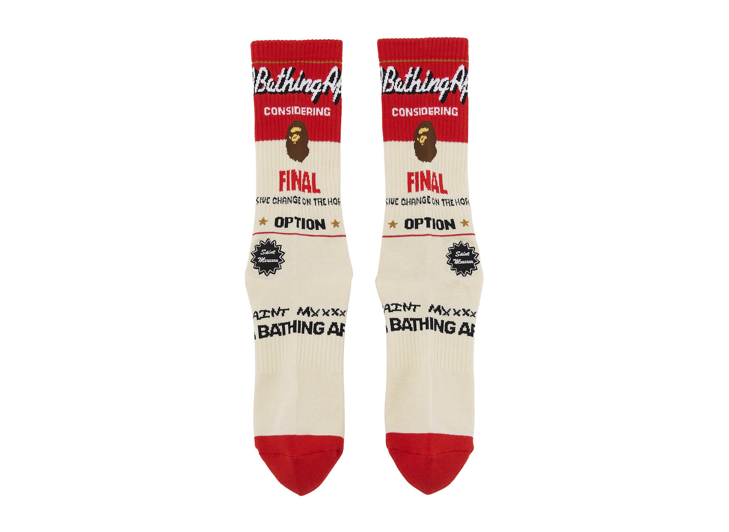 Saint Michael x BAPE 'Fainal' Socks in Ecru / Red