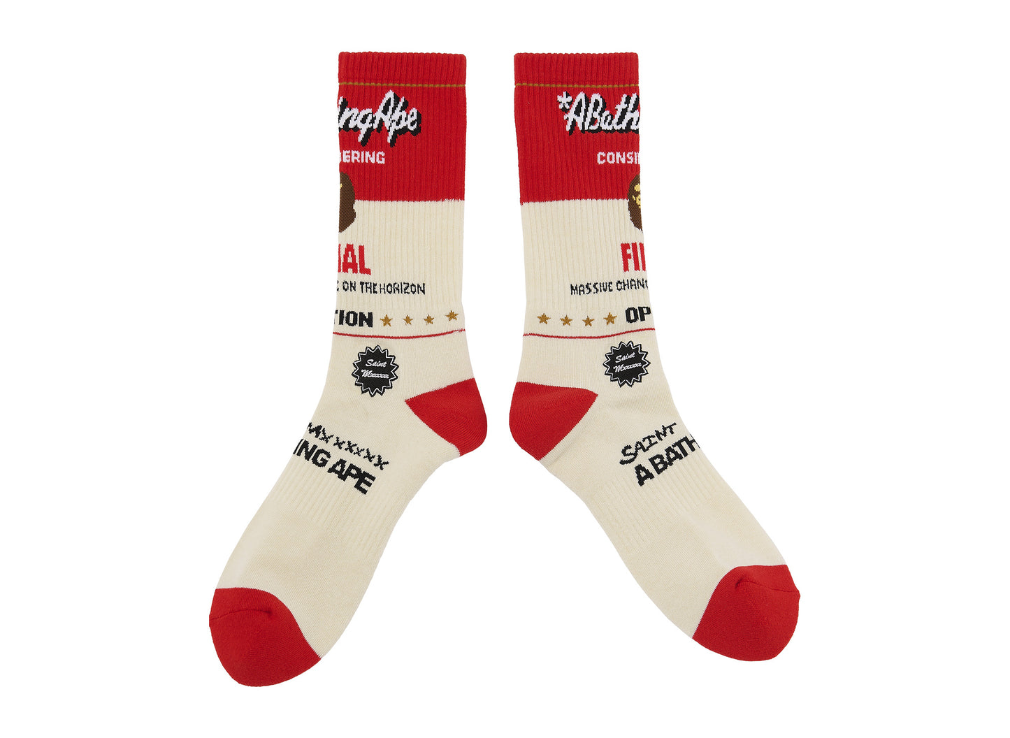 Saint Michael x BAPE 'Fainal' Socks in Ecru / Red