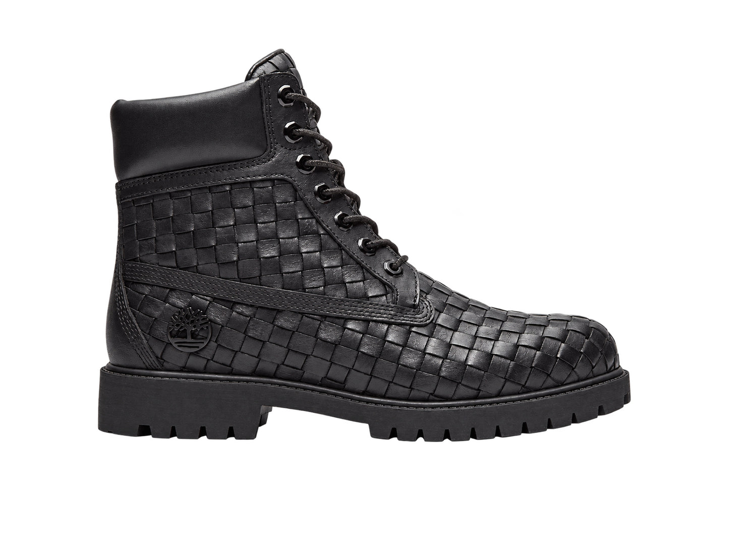 Timberland Premium 6-Inch Woven Boot in black – right-facing side view