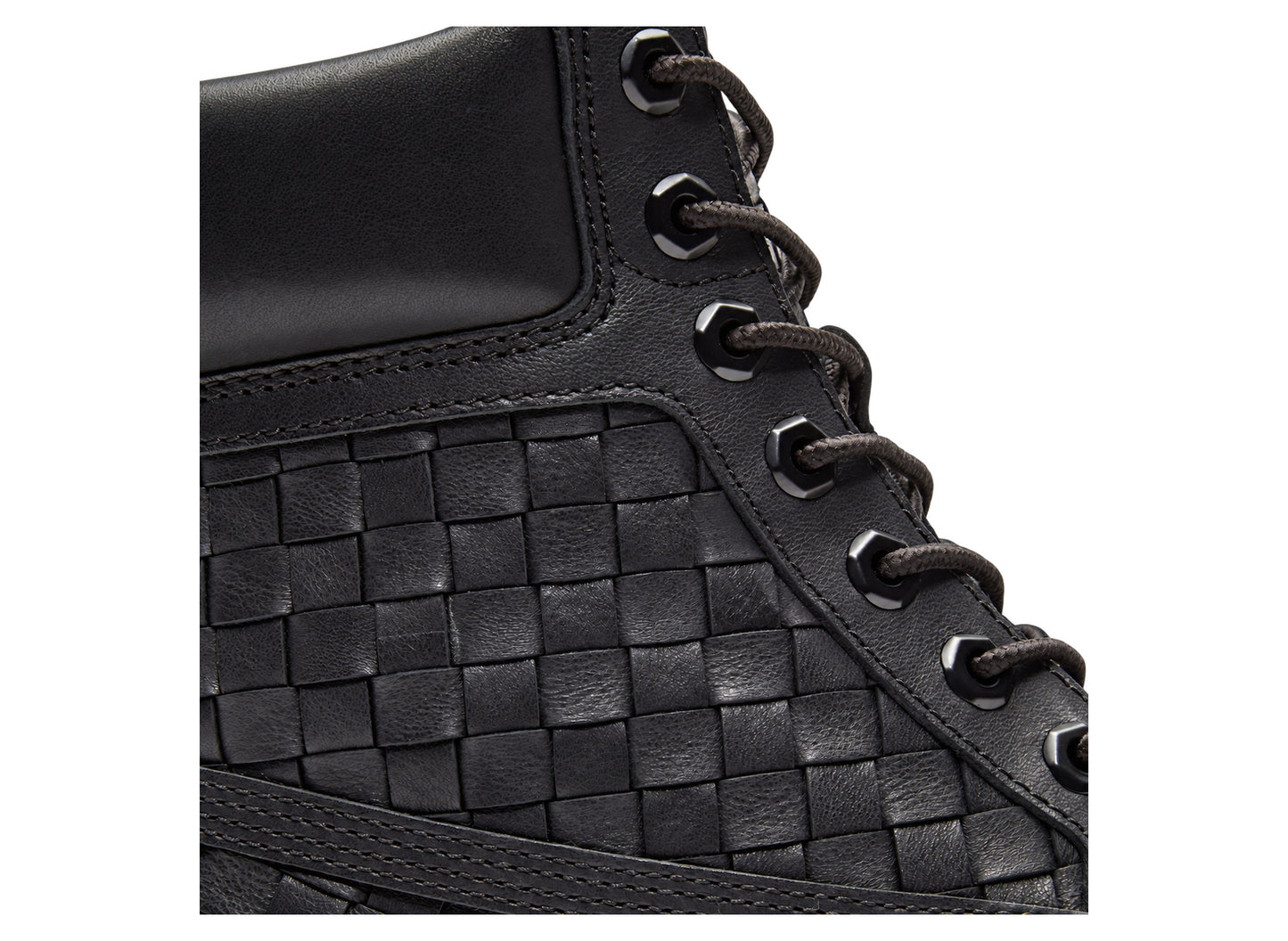 Timberland Premium 6-Inch Woven Boot in Black – woven ankle detail view