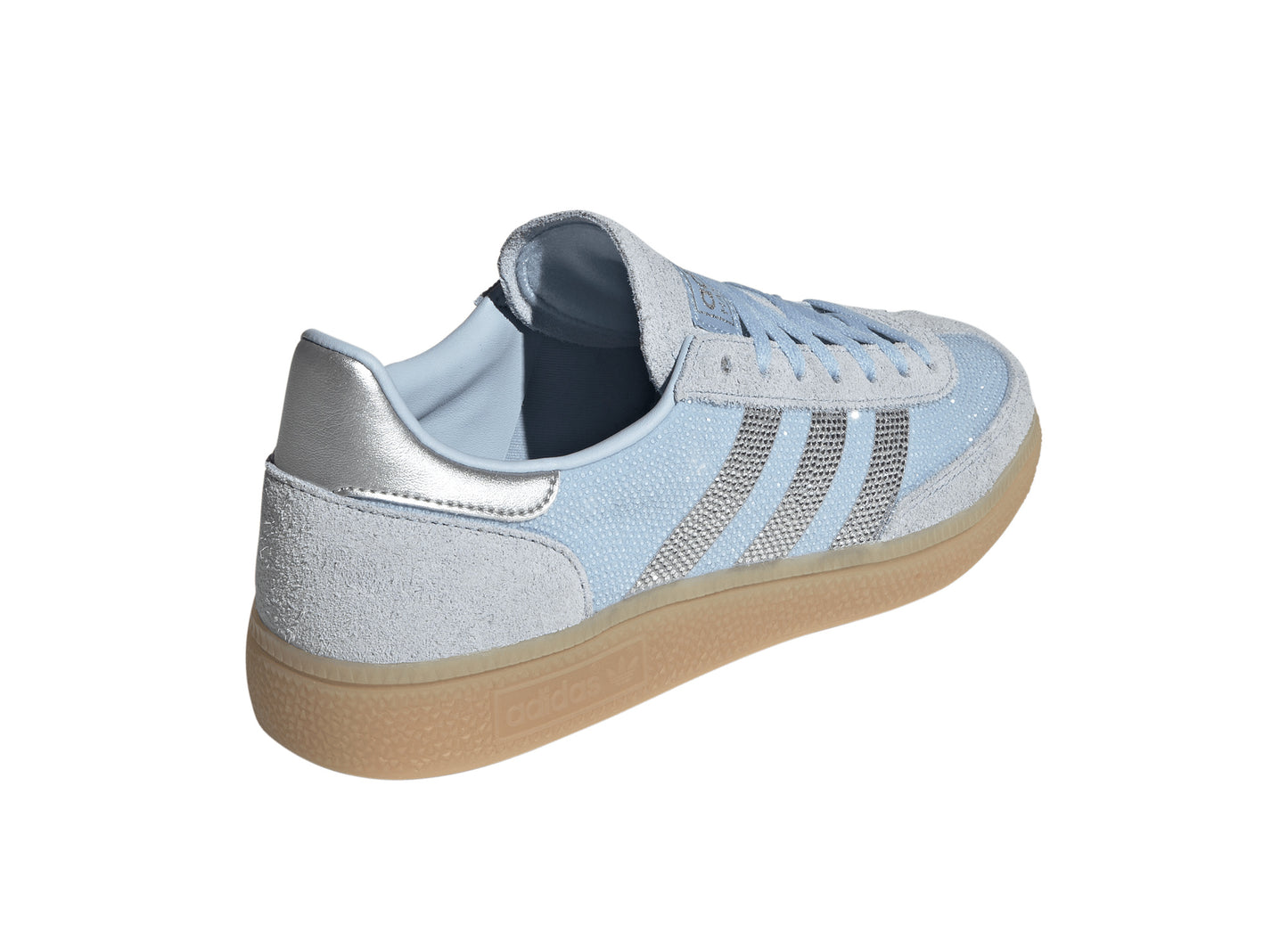 Women's Adidas Handball Spezial Rhinestone in Clear Sky / Silver Metallic — rear angle
