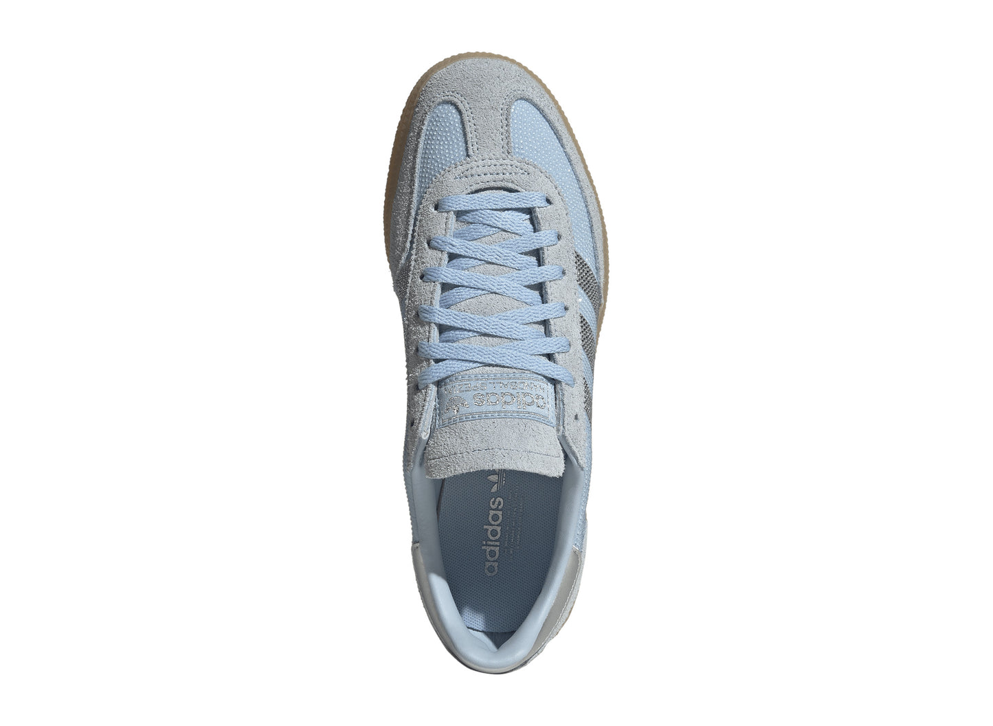 Women's Adidas Handball Spezial Rhinestone in Clear Sky / Silver Metallic — top