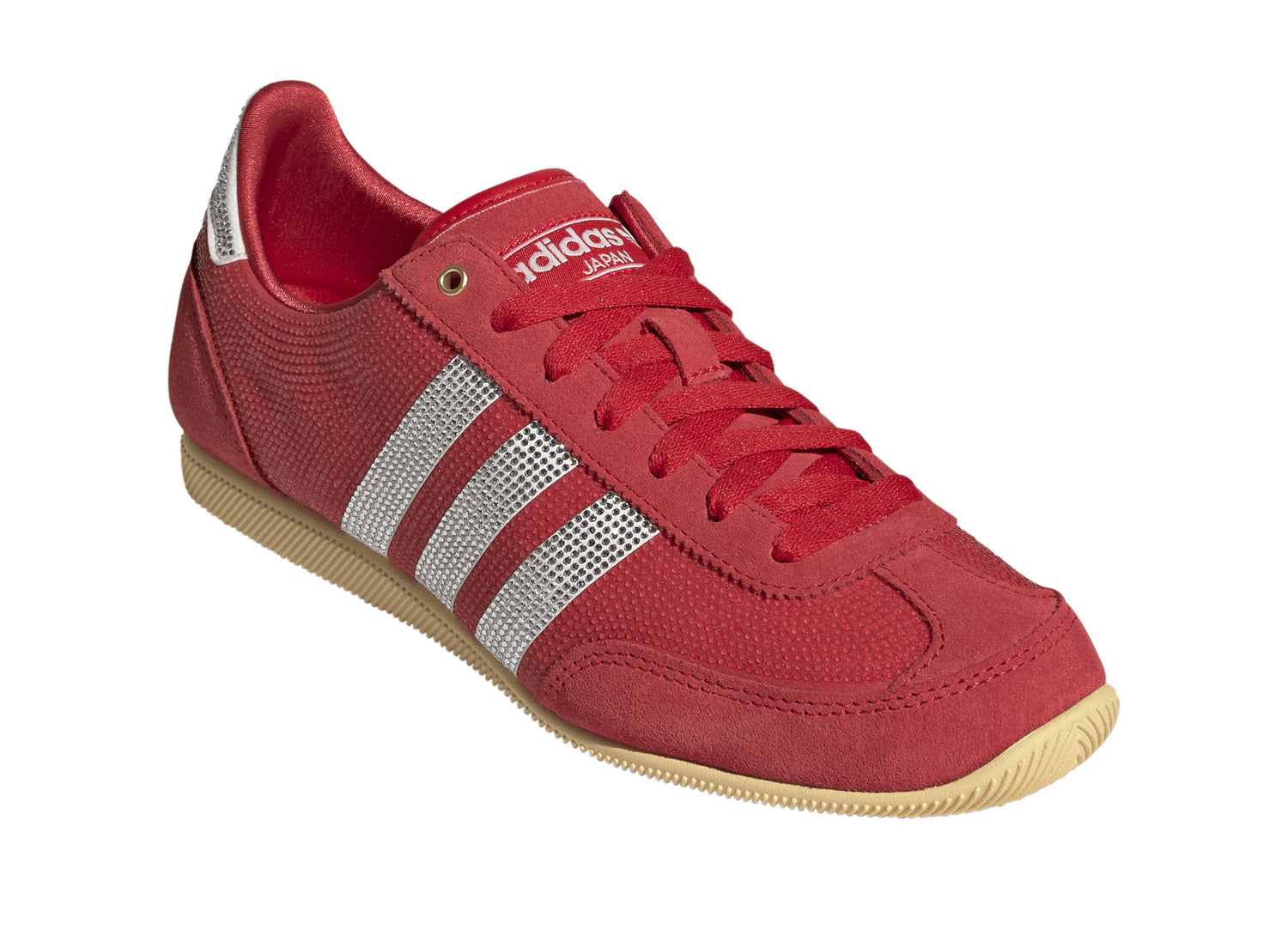 Women's Adidas Japan Rhinestone in Vivid Red / Cloud White / Orange Tint — front angle