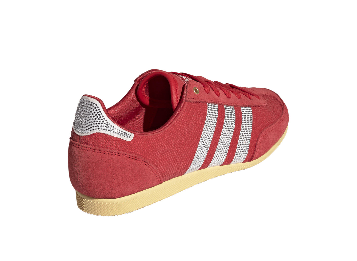 Women's Adidas Japan Rhinestone in Vivid Red / Cloud White / Orange Tint — rear angle